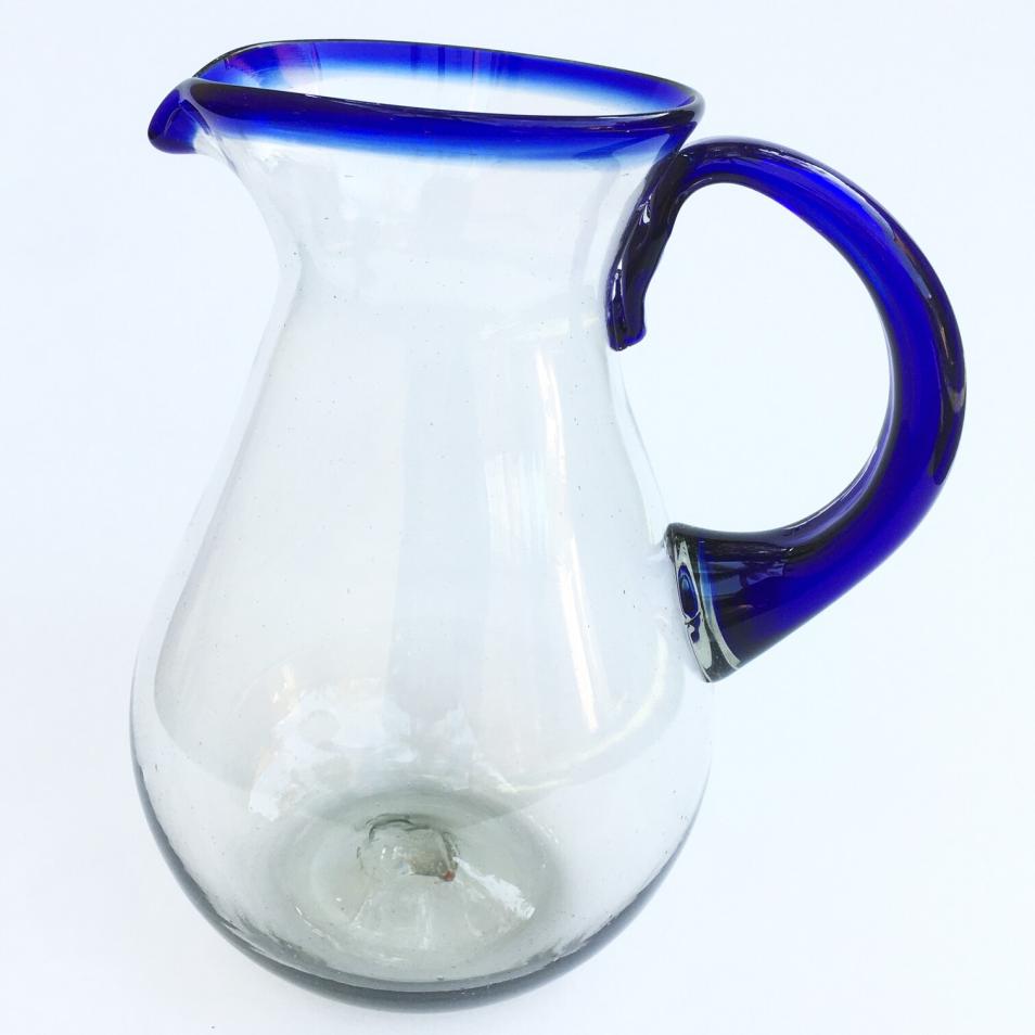 Cobalt Blue Rim Glassware / Cobalt Blue Rim 84 oz Tall Pear Pitcher / This classic pitcher is perfect for pouring out all kinds of refreshing drinks.